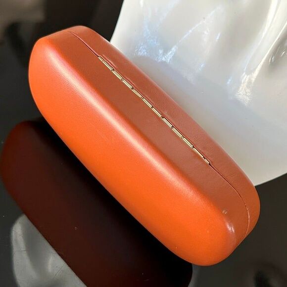 Vtg MISSONI Burnt Orange Leather & Gold Domed Hardshell Sunglasses Glasses Case - Picture 8 of 12